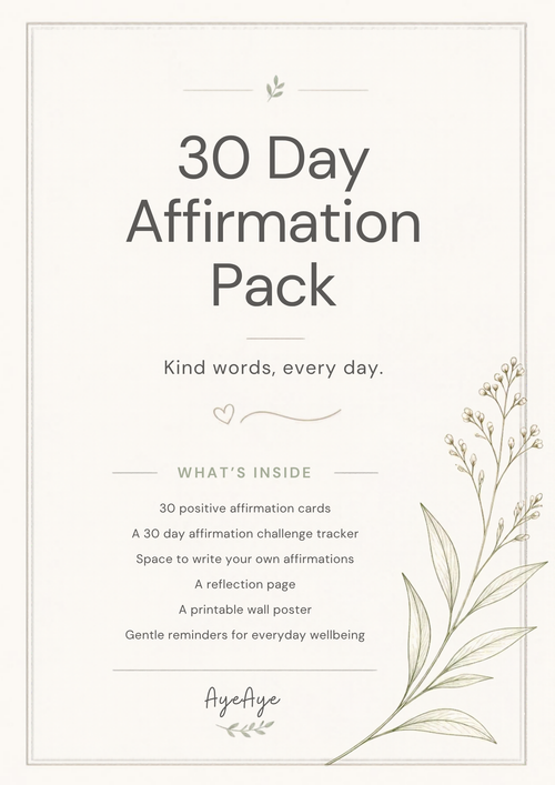 AyeAye 30 Day Affirmation Pack printable PDF cover page