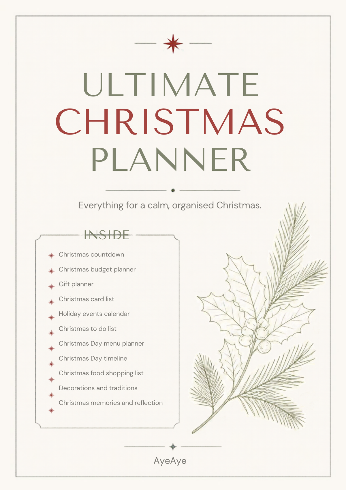 AyeAye Ultimate Christmas Planner printable PDF cover page